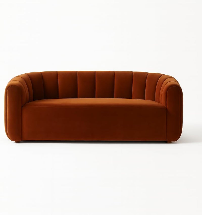 Pixa Homes Modern Velvet Upholstered 3-Seater Sofa with Curved Backrest and Channel Tufted Design - Image 1